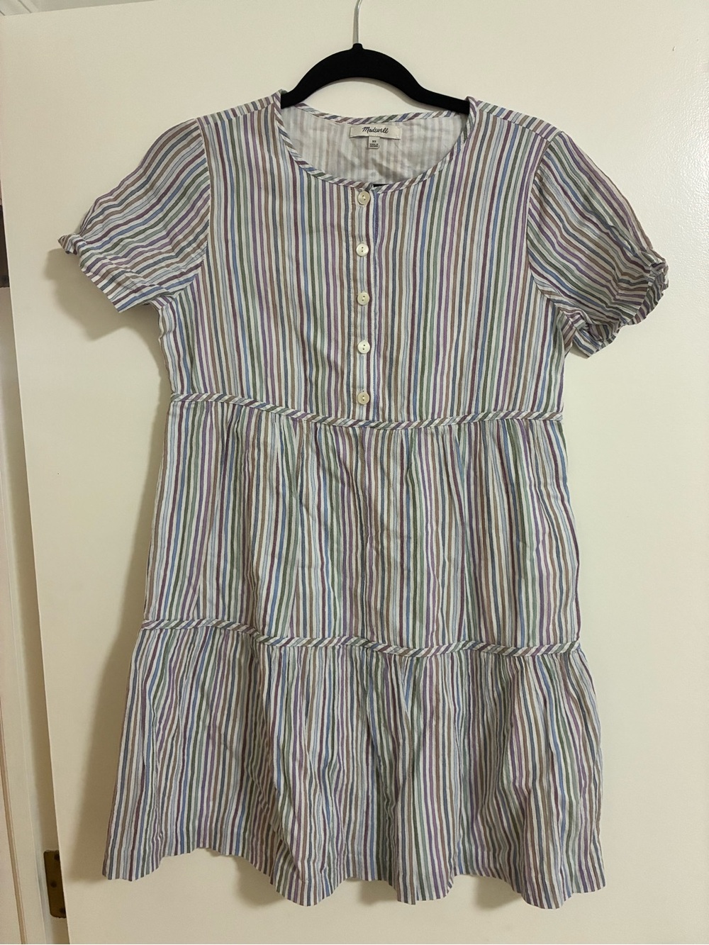 MADEWELL | Womens XS Tiered Dress - Pastel Stripes